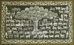 Kamdhenu Under Kalpavriksha (tree of life) Archival Pichwai Art Print