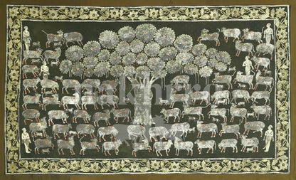 Kamdhenu Under Kalpavriksha (tree of life) Archival Pichwai Art Print