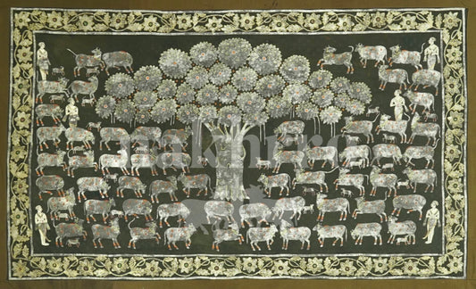 Kamdhenu Under Kalpavriksha (tree of life) Archival Pichwai Art Print