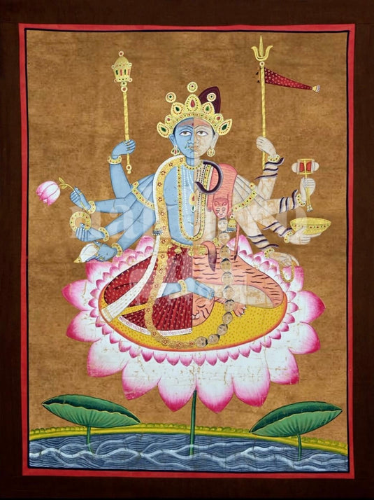 Ardhanarishvara Painting | Half Shiva Half Parvati on Lotus | Museum-Grade Indian Art for Pooja Room and Living Room - Nakhrro