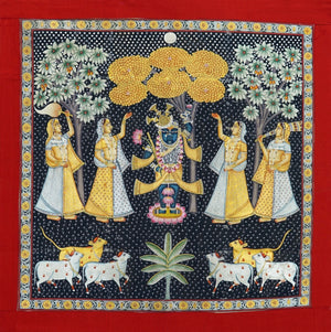 Black Shrinath Ji Sharad Poornima Contemporary Pichwai - Nakhrro