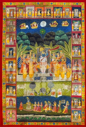 Colourful Sharad Poornima Shrinathji Pichwai Art Print | Museum-Grade