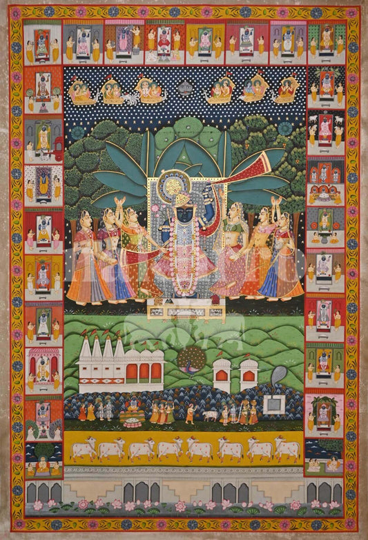 Sharad Poornima Shrinathji Pichwai Art Print | Museum-Grade Krishna ji