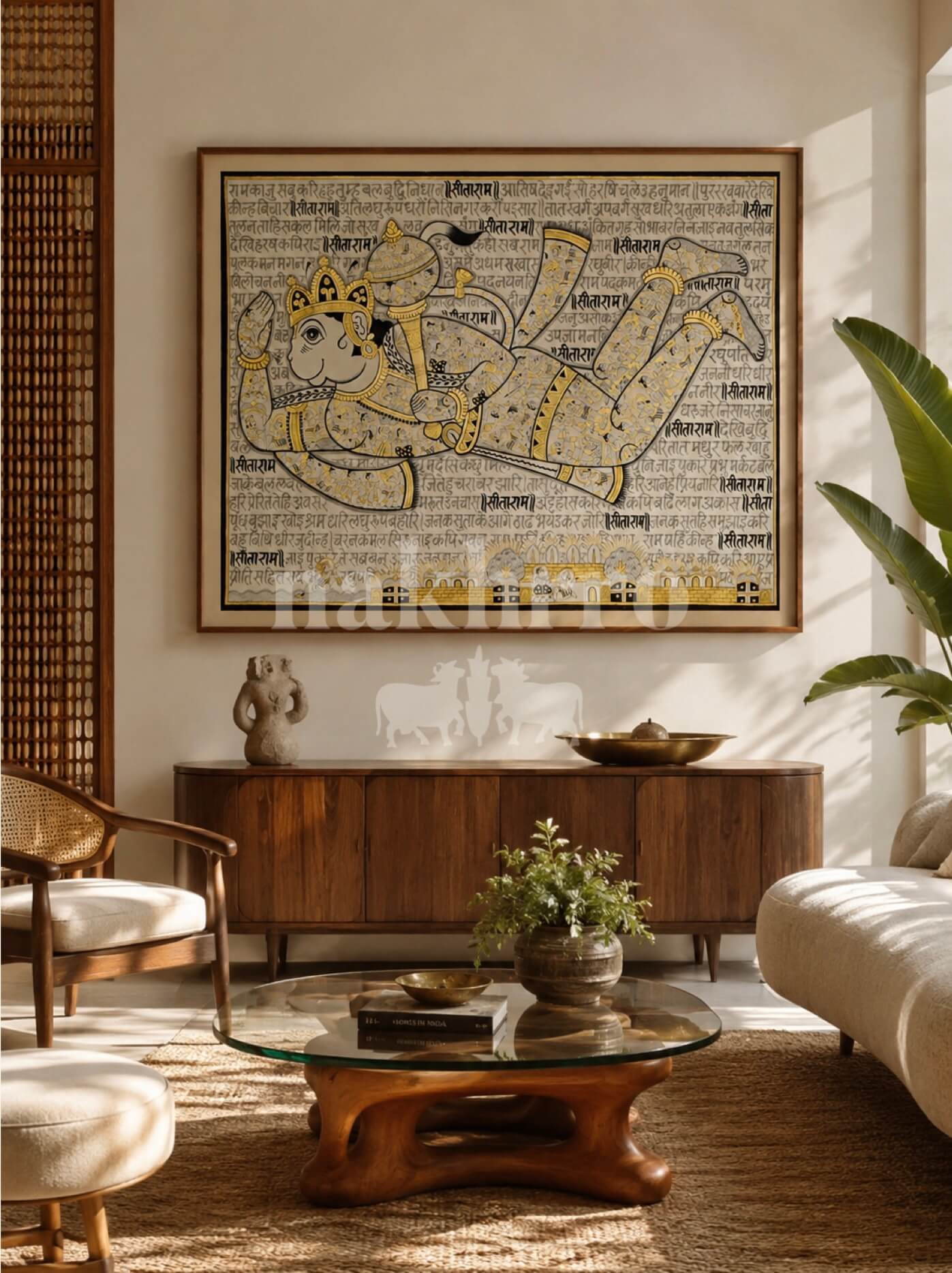 Black and White with Gold Highlights Hanuman Chalisa Artwork Print – Museum-Grade Canvas & Paper Wall Art