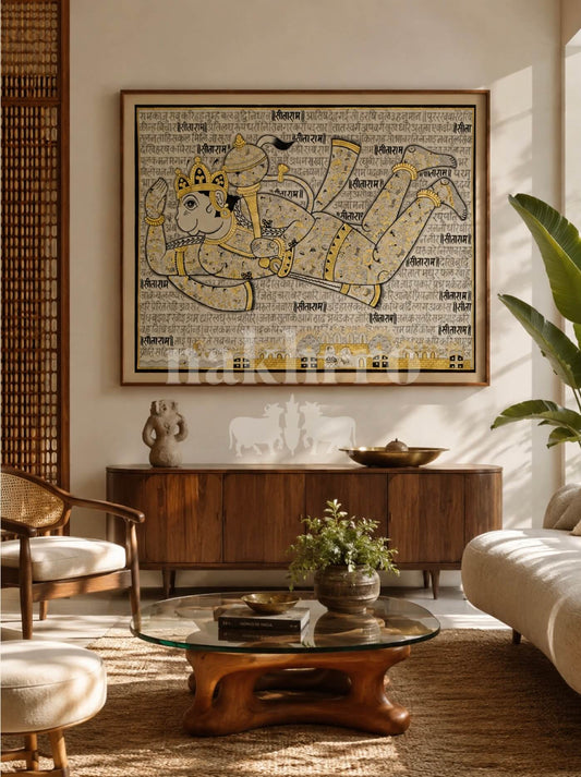 Black and White with Gold Highlights Hanuman Chalisa Artwork Print – Museum-Grade Canvas & Paper Wall Art - Nakhrro