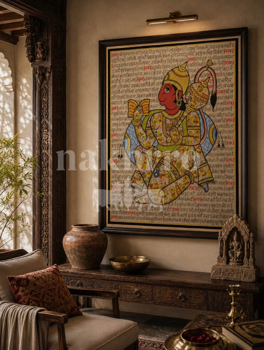 Hanuman Ji with Hanuman Chalisa | Colourful Illustrated Chalisa | Museum-Grade Archival Print