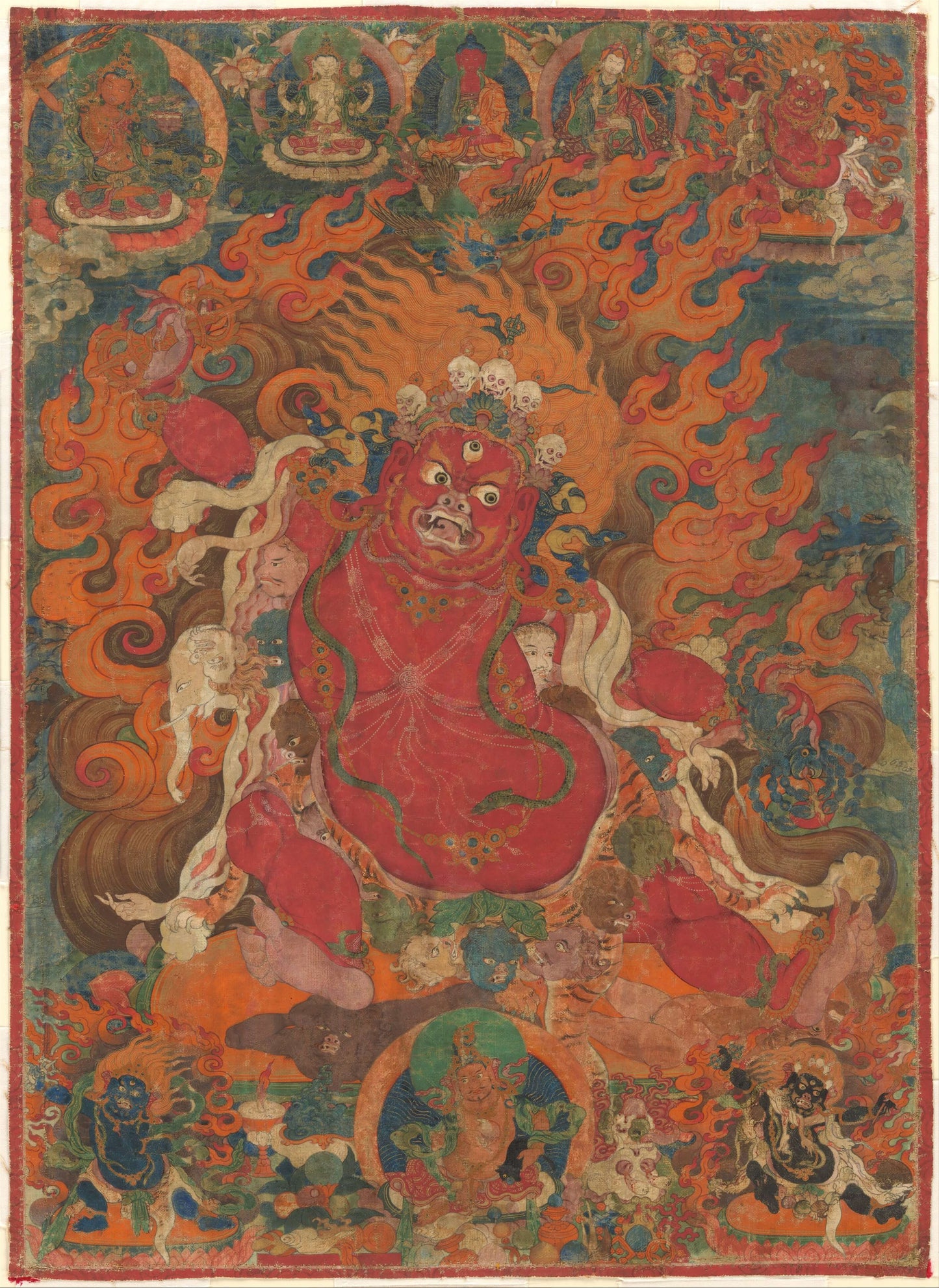 Hayagriva Wrathful Protector Vintage Tibetan Buddhist Thangka Art Print - Nakhrro