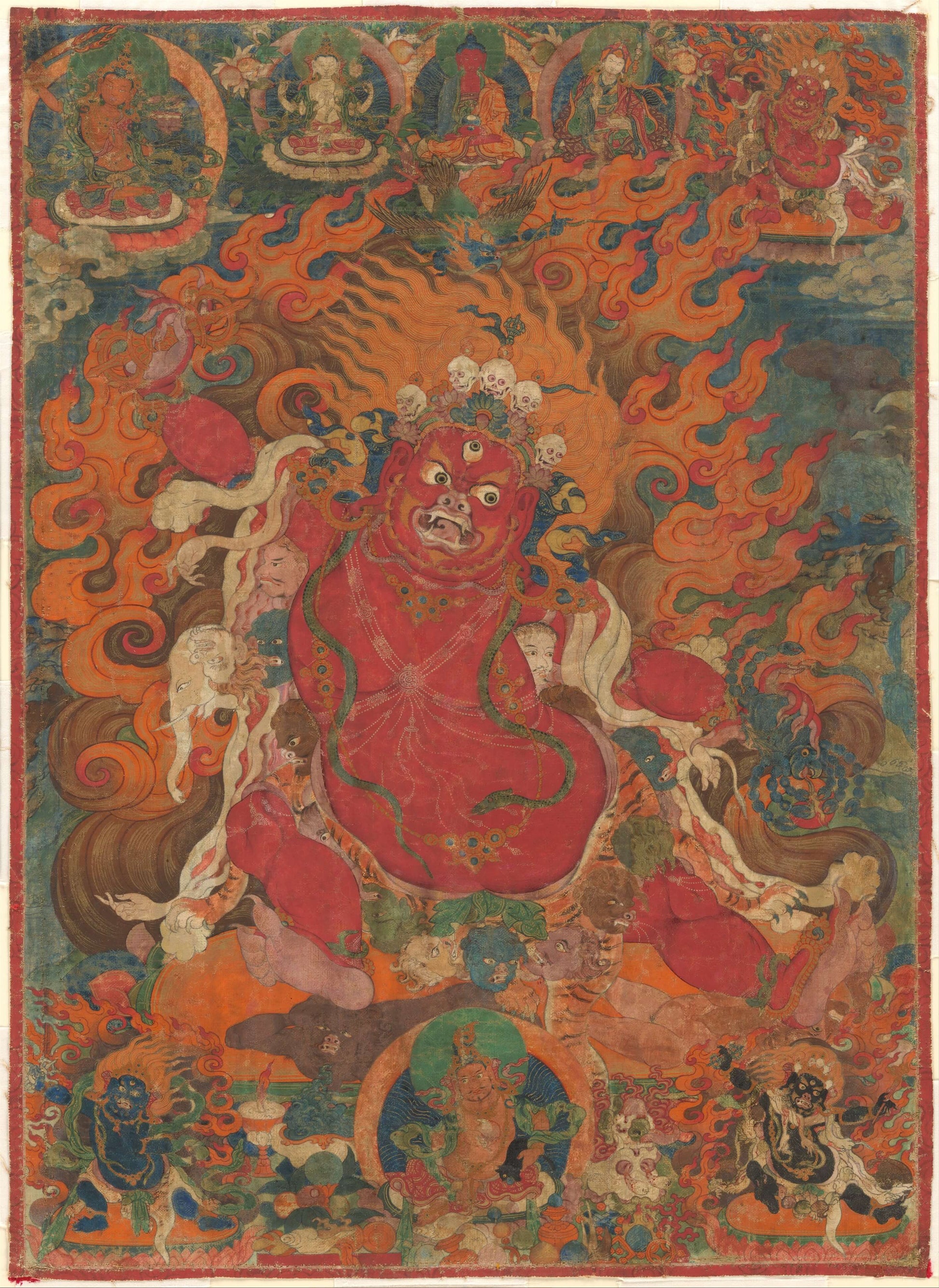 Hayagriva Wrathful Protector Vintage Tibetan Buddhist Thangka Art Print - Nakhrro