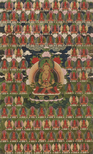 Amitabha & the Hundred Buddhas — Vintage Tibetan Thangka Art Print - Nakhrro
