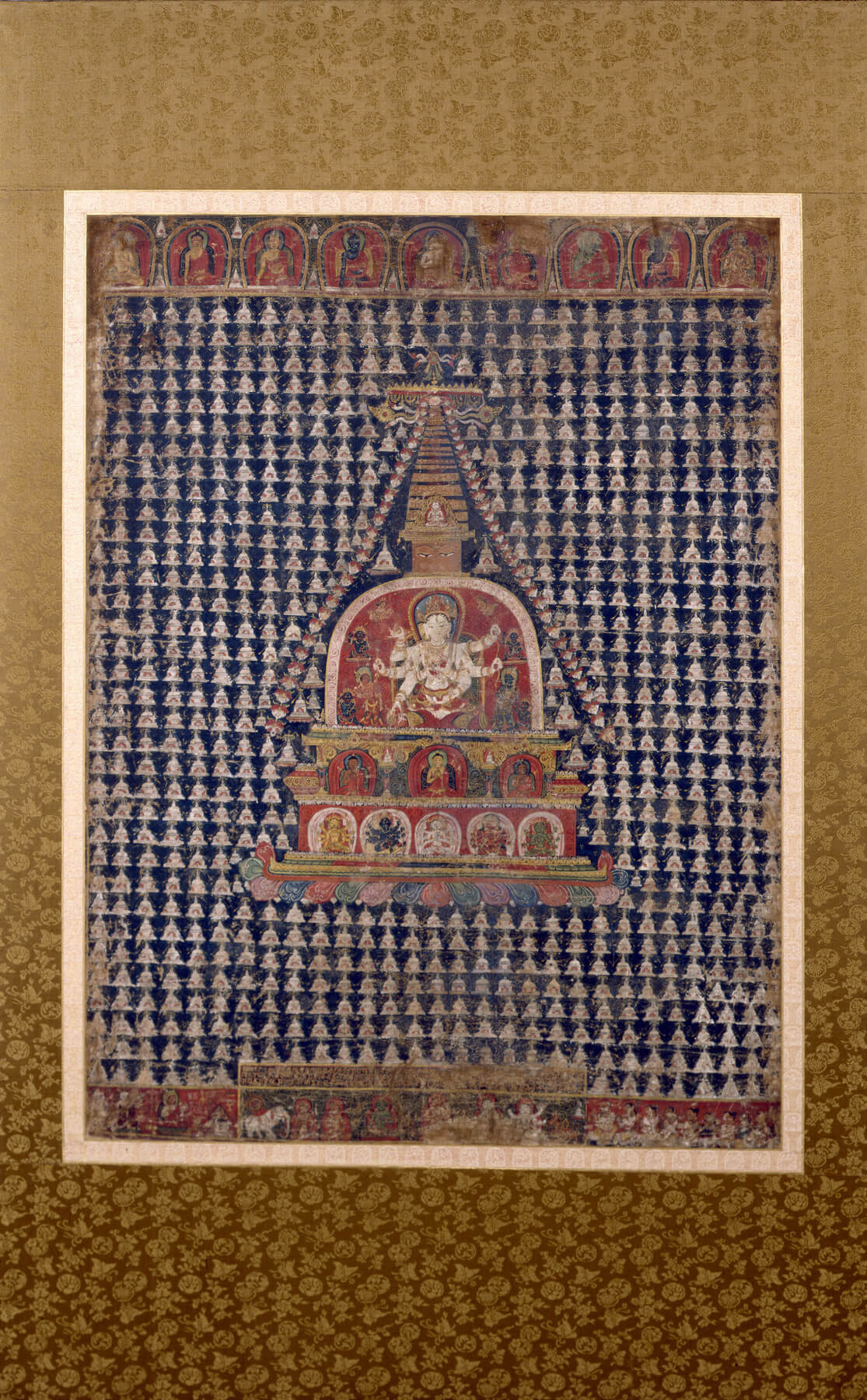 Ushnishavijaya Stupa with Thousand Buddhas — Vintage Tibetan Thangka Art Print - Nakhrro