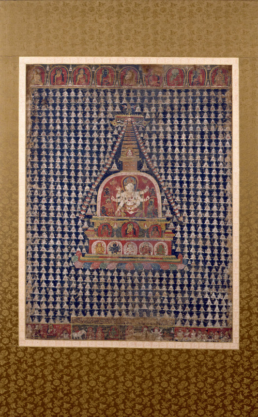 Ushnishavijaya Stupa with Thousand Buddhas — Vintage Tibetan Thangka Art Print - Nakhrro