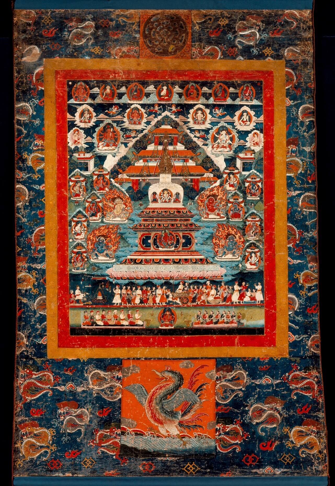 Buddhist Thangka Painting Red Blue Temple Wall Art - Nakhrro