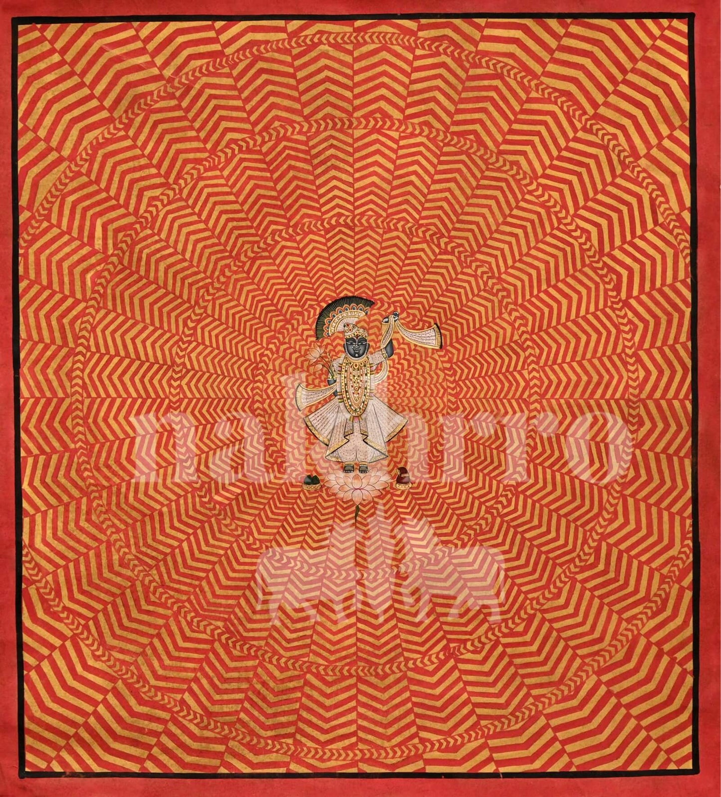 Shreenathji in Contemporary Red Geometric – Museum-Grade Archival Art Print