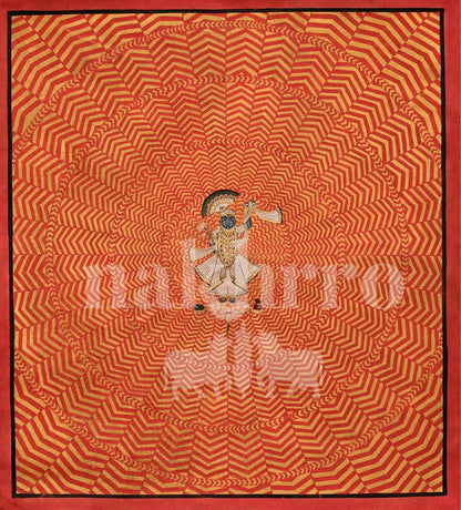 Shreenathji in Contemporary Red Geometric – Museum-Grade Archival Art Print