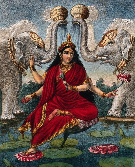 Gajalakshmi — Goddess Lakshmi with Elephants on Lotus Pond | Vintage Indian Art Print - Nakhrro