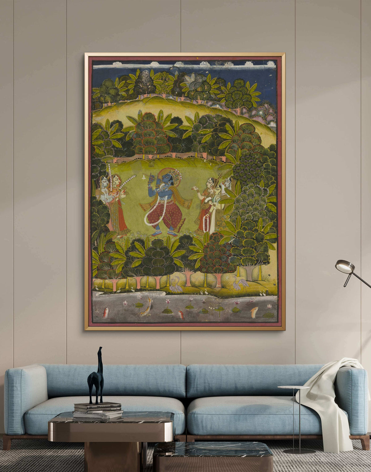 Krishna Playing the Flute in Vrindavan Nidhivan | Museum-Grade Indian Miniature Art Print — product view 2