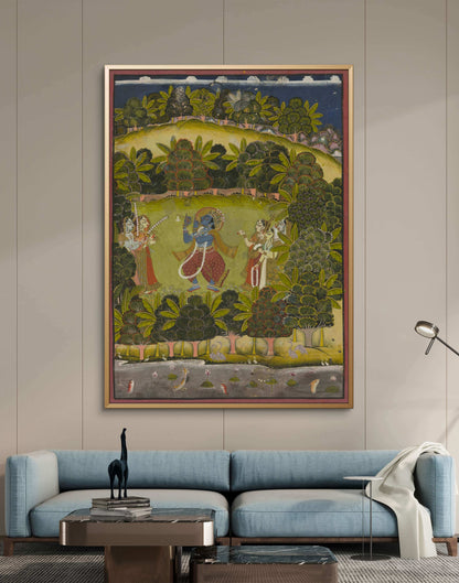 Krishna Playing the Flute in Vrindavan Nidhivan | Museum-Grade Indian Miniature Art Print — product view 2