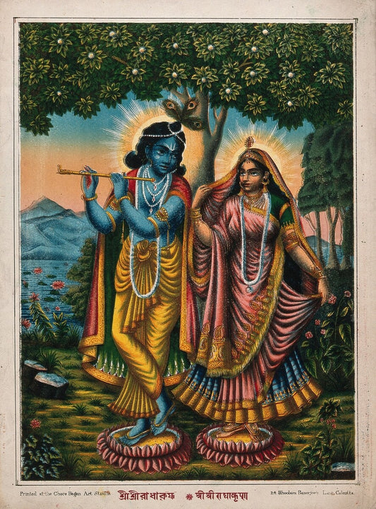 Radha Krishna Under Kadamba Tree – Vintage Indian Miniature Style Artwork - Nakhrro