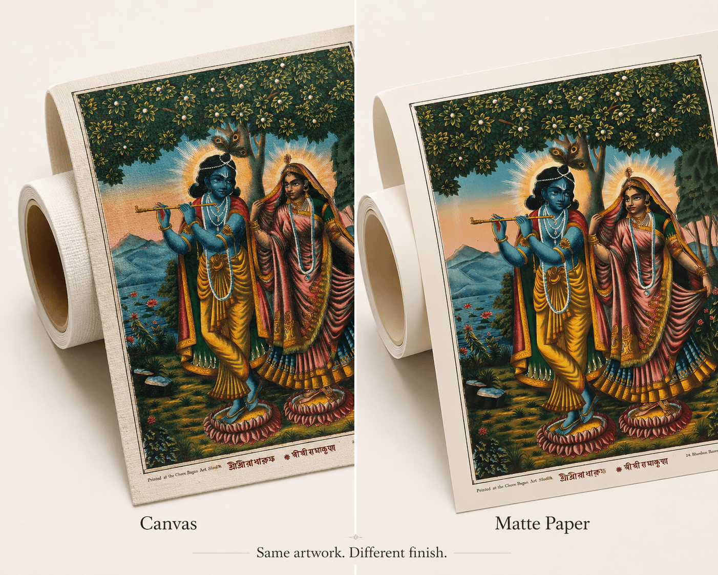 Radha Krishna Under Kadamba Tree – Vintage Indian Miniature Style Artwork - Nakhrro