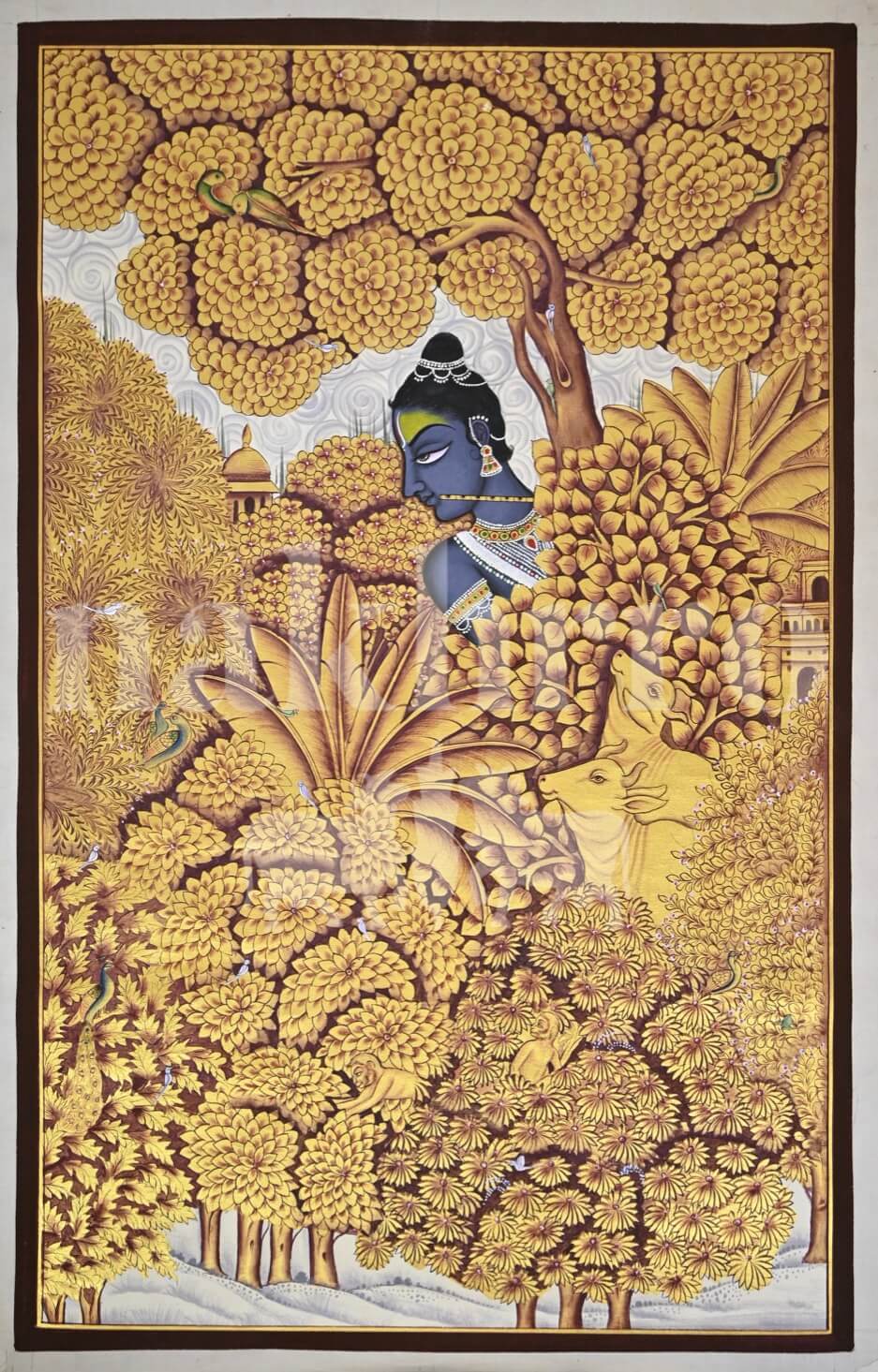 Set of 2 Krishna Pichwai | Gold and Monochrome Diptych | Museum-Grade Pichwai Wall Art for Living Room and Foyer