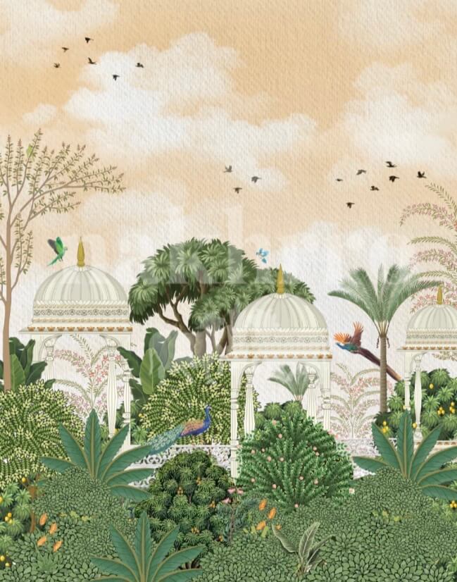 Indian Palace Garden Pavilion Museum-Grade Art Print | Heritage Landscape