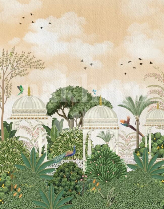 Indian Palace Garden Pavilion Museum-Grade Art Print | Heritage Landscape