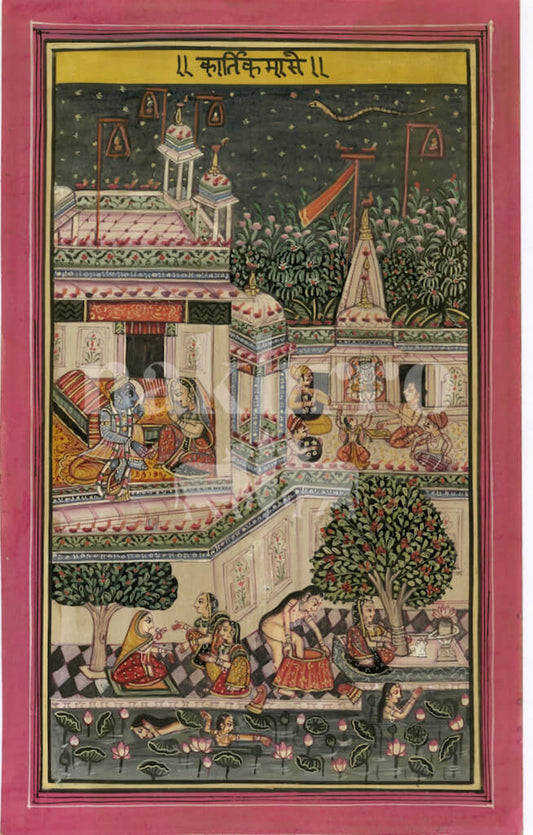 Barahmaas Kartik Month Museum-Grade Print | Devotional Krishna Miniature Art
