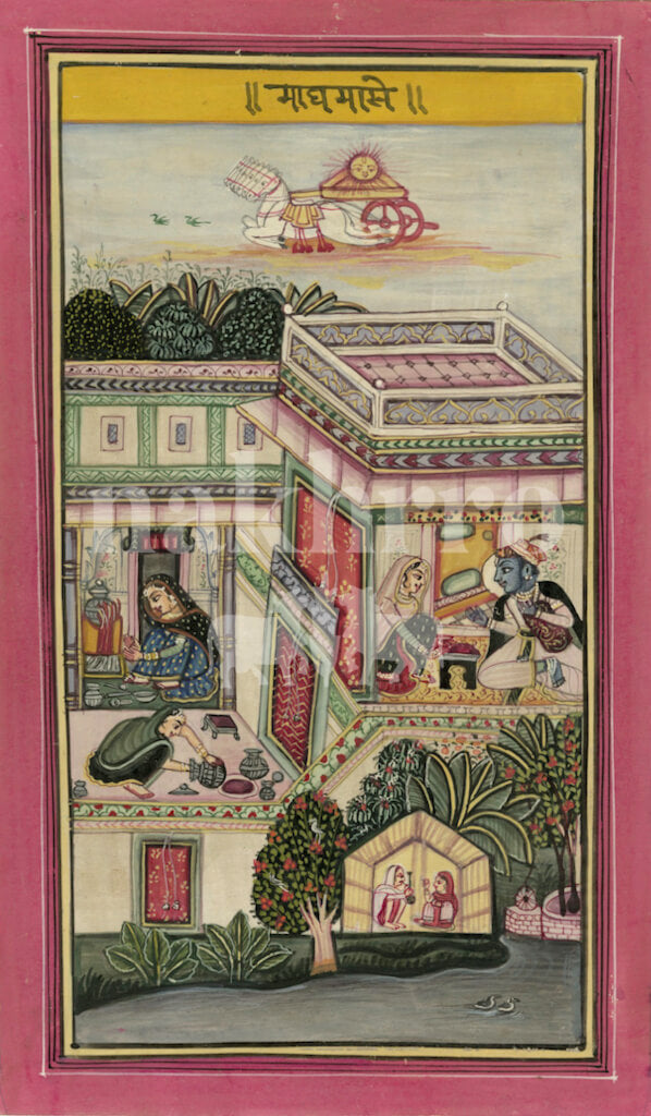 Barahmaas Magha Month Museum-Grade Print | Late Winter Krishna Miniature Art