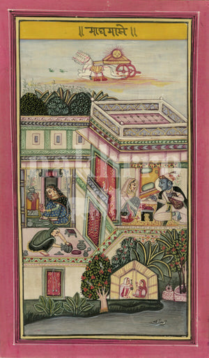 Barahmaas Magha Month Museum-Grade Print | Late Winter Krishna Miniature Art