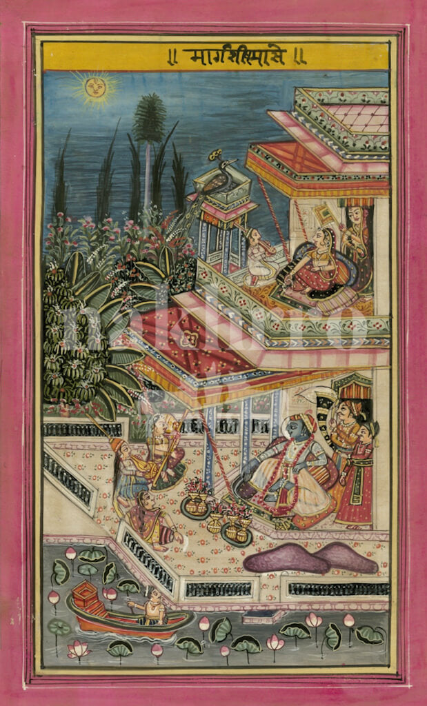 Barahmaas Margashirsha Month Museum-Grade Print | Devotional Krishna Miniature Art