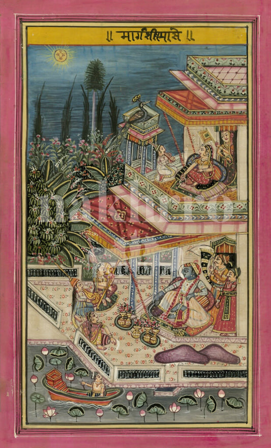 Barahmaas Margashirsha Month Museum-Grade Print | Devotional Krishna Miniature Art