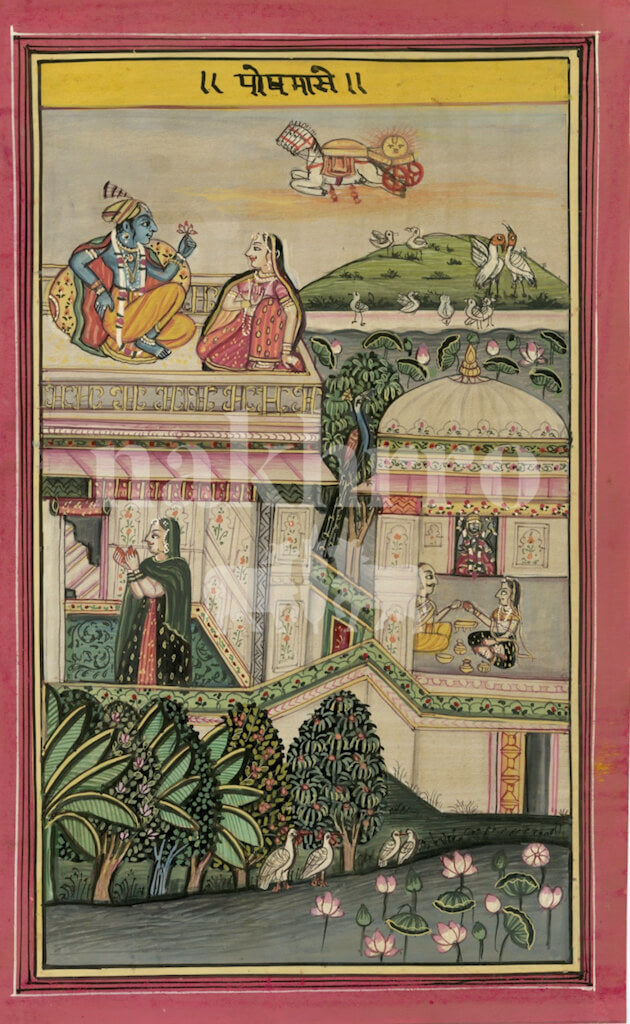 Barahmaas Paush Month Museum-Grade Print | Winter Krishna Miniature Art