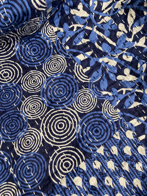 Blue Geometric Embroidered Kantha Bedspread - Nakhrro