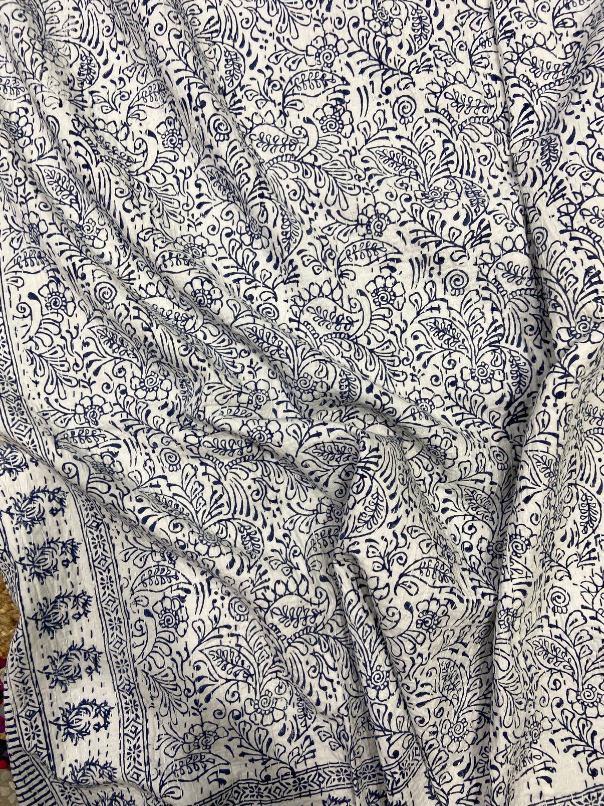 Indigo Floral Single Bed Queen Hand Embroidered Dohar - Nakhrro