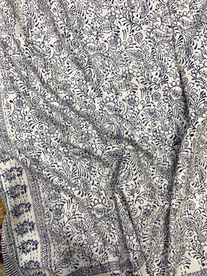 Indigo Floral Single Bed Queen Hand Embroidered Dohar - Nakhrro