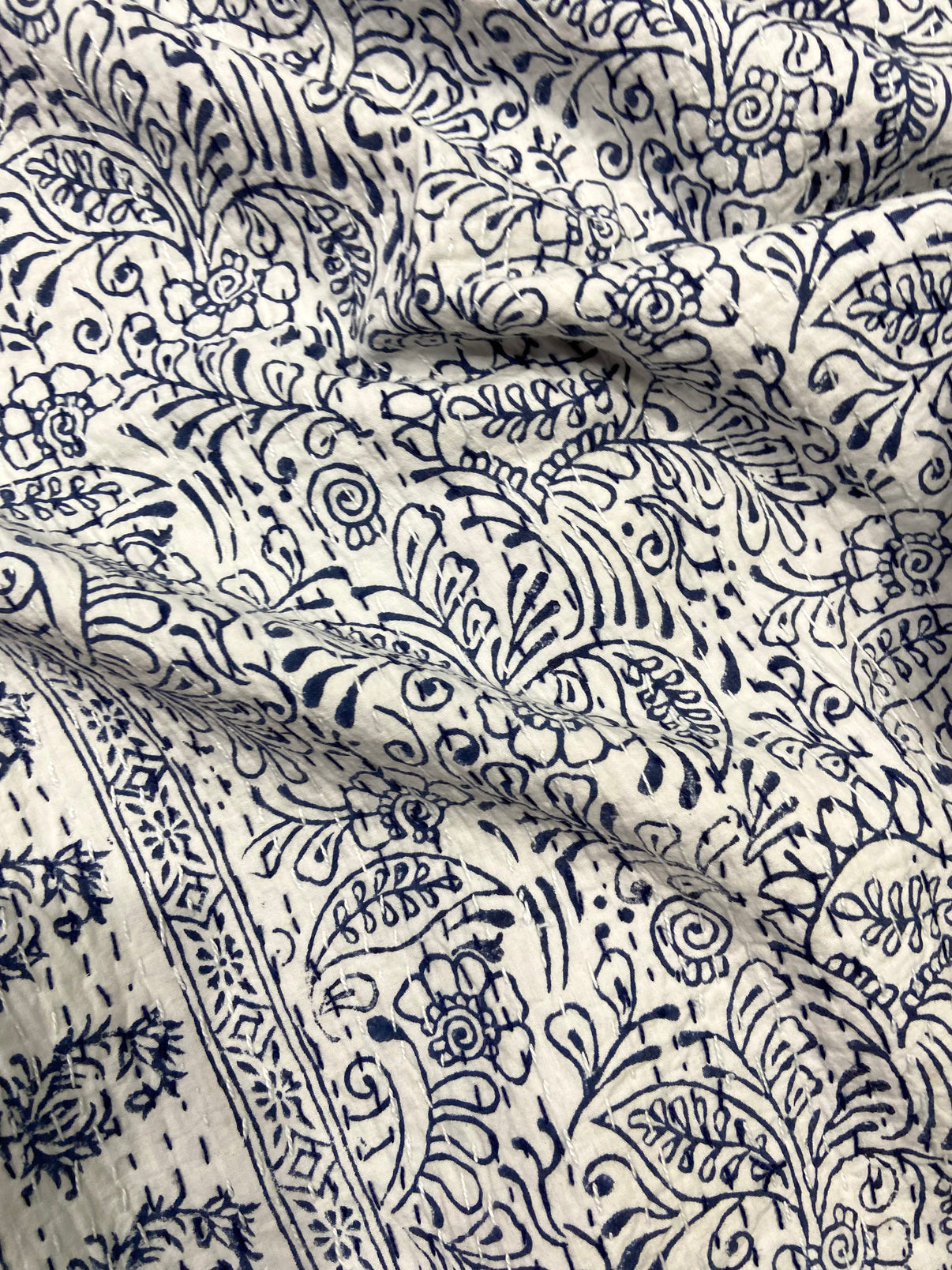 Indigo Floral Single Bed Queen Hand Embroidered Dohar - Nakhrro