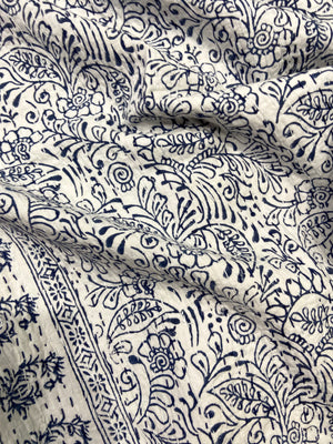 Indigo Floral Single Bed Queen Hand Embroidered Dohar - Nakhrro
