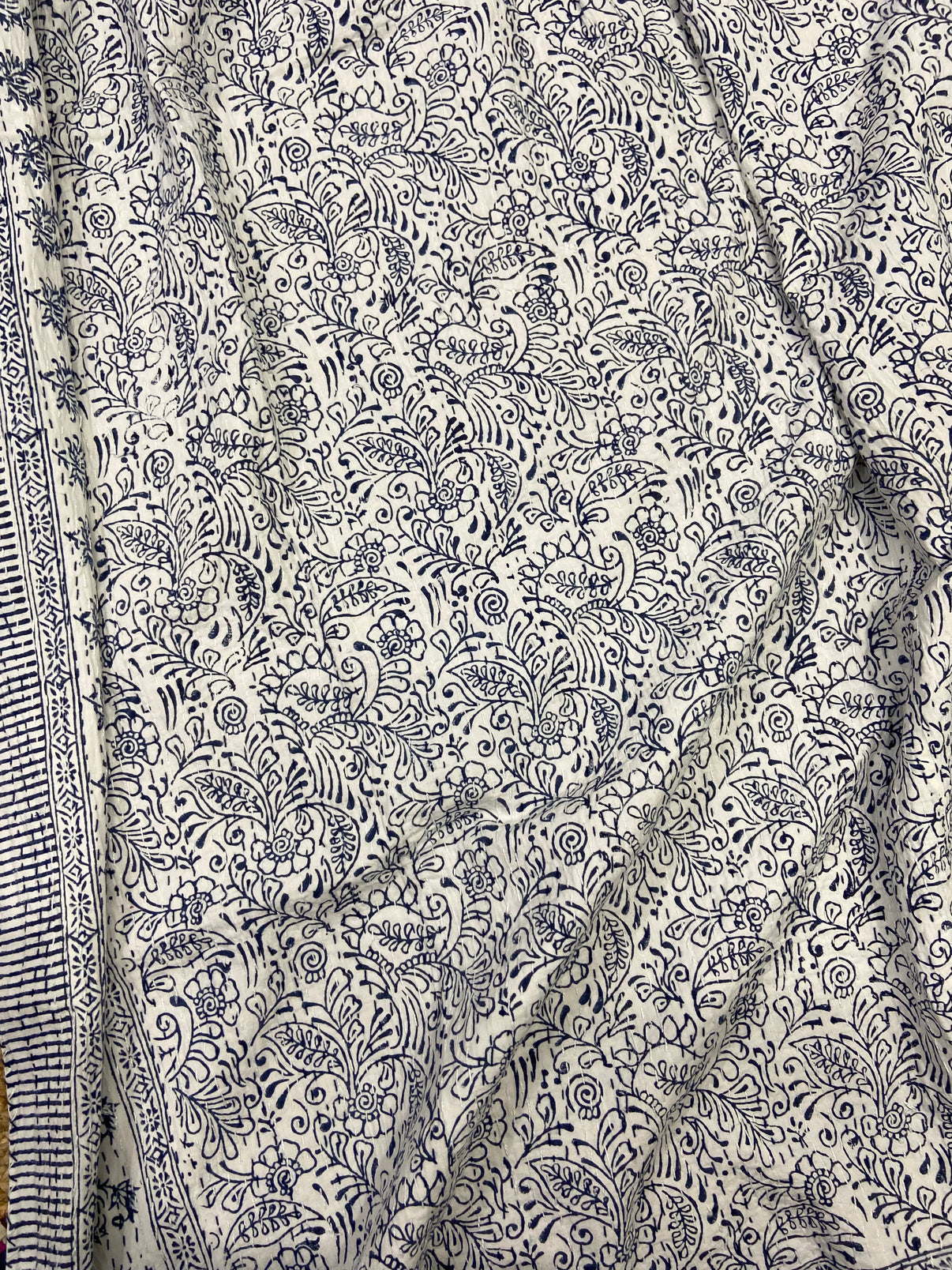 Indigo Floral Single Bed Queen Hand Embroidered Dohar - Nakhrro