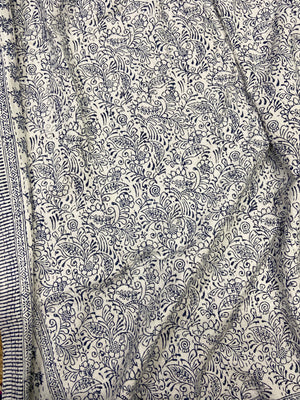 Indigo Floral Single Bed Queen Hand Embroidered Dohar - Nakhrro