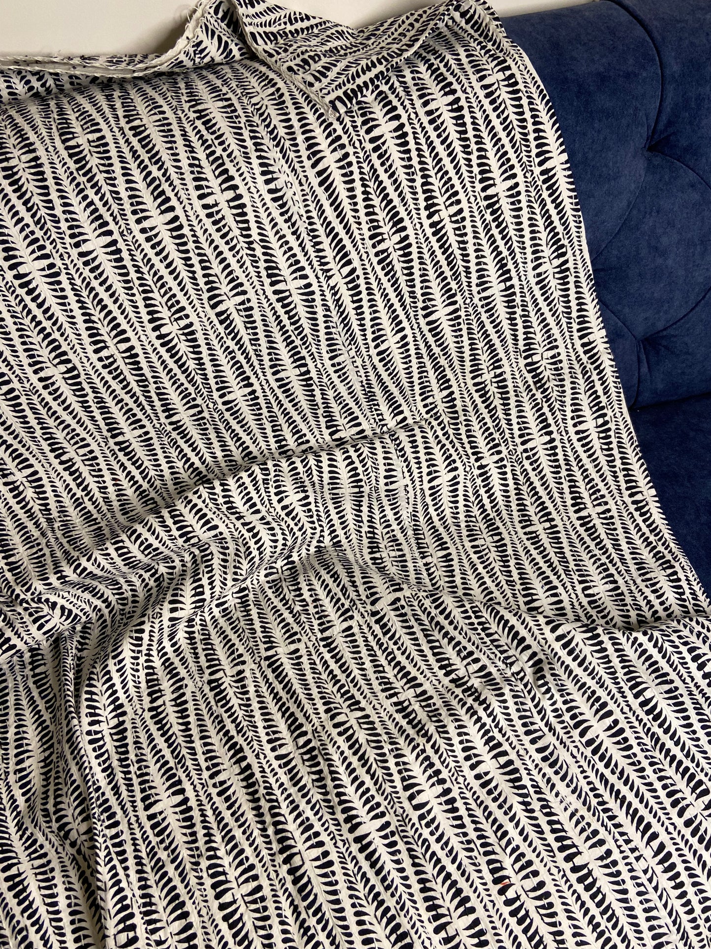 Black & White Minimal Embroidered King Size Kantha Bedspread - Nakhrro