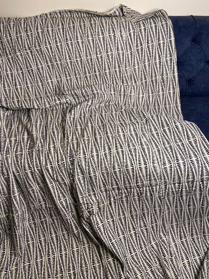 Black & White Minimal Embroidered King Size Kantha Bedspread - Nakhrro