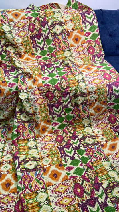 Colourful Ikat Twin Kantha Bedspread - Nakhrro