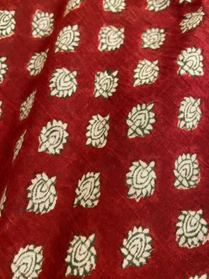 Cherry Red Hand Block Printed Mulmul Cotton Cloth - Nakhrro