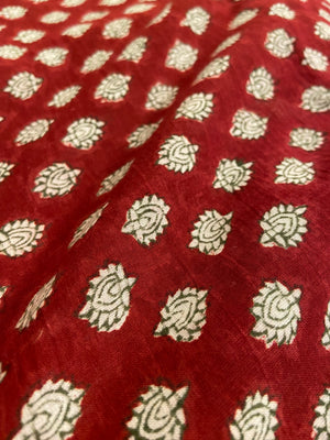 Cherry Red Hand Block Printed Mulmul Cotton Cloth - Nakhrro