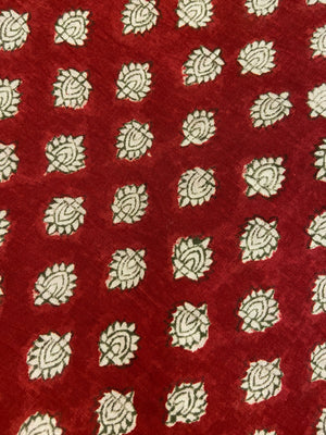 Cherry Red Hand Block Printed Mulmul Cotton Cloth - Nakhrro