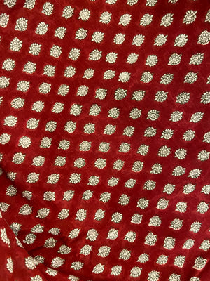 Cherry Red Hand Block Printed Mulmul Cotton Cloth - Nakhrro