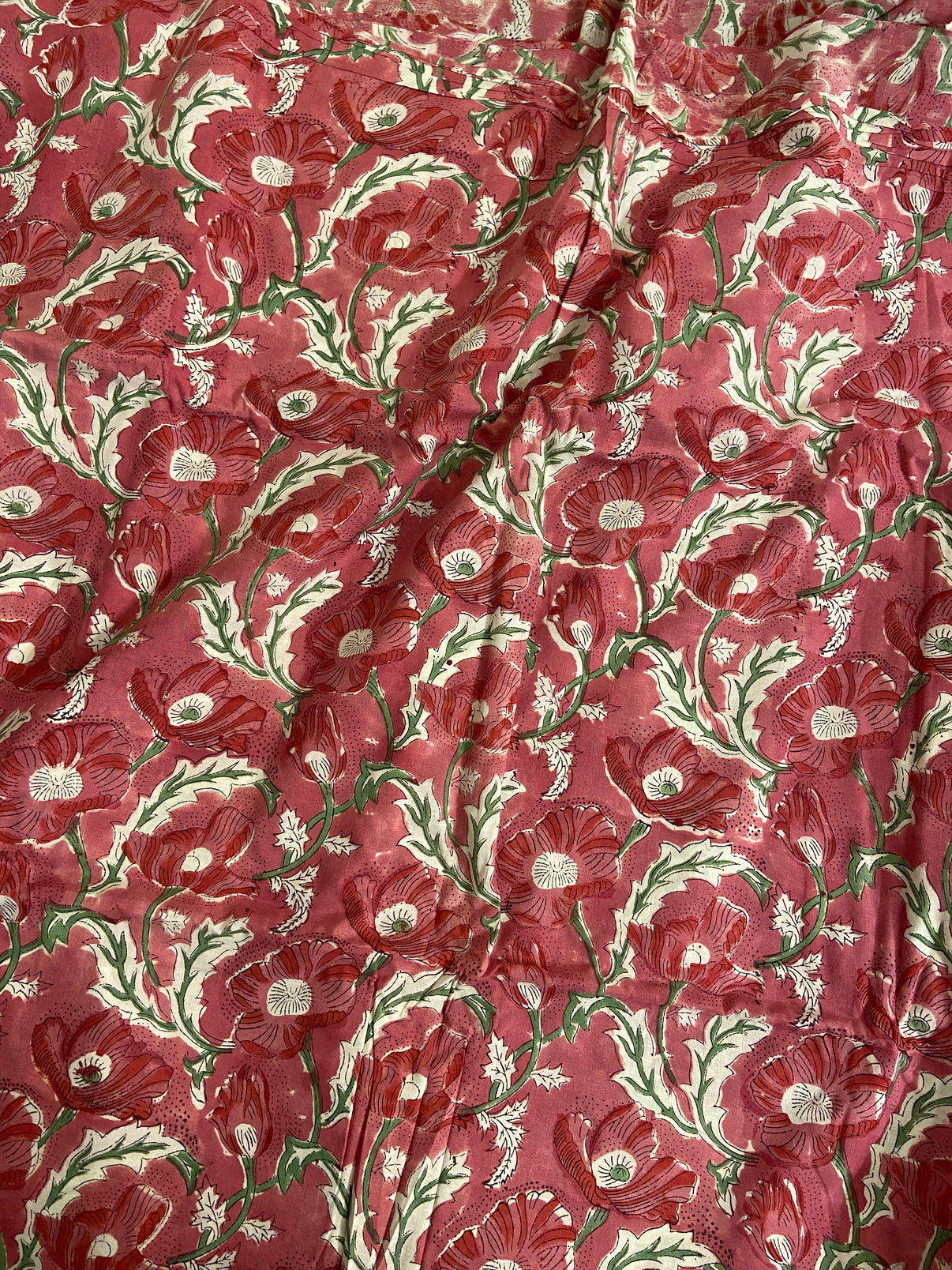 Magenta Floral Hand Block Printed Mulmul Cotton Cloth - Nakhrro