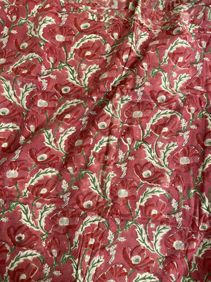 Magenta Floral Hand Block Printed Mulmul Cotton Cloth - Nakhrro