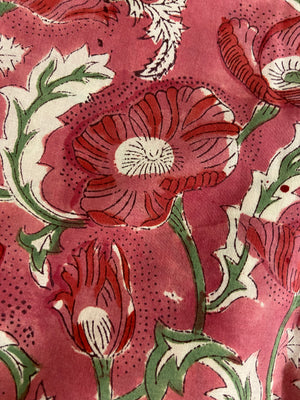 Magenta Floral Hand Block Printed Mulmul Cotton Cloth - Nakhrro