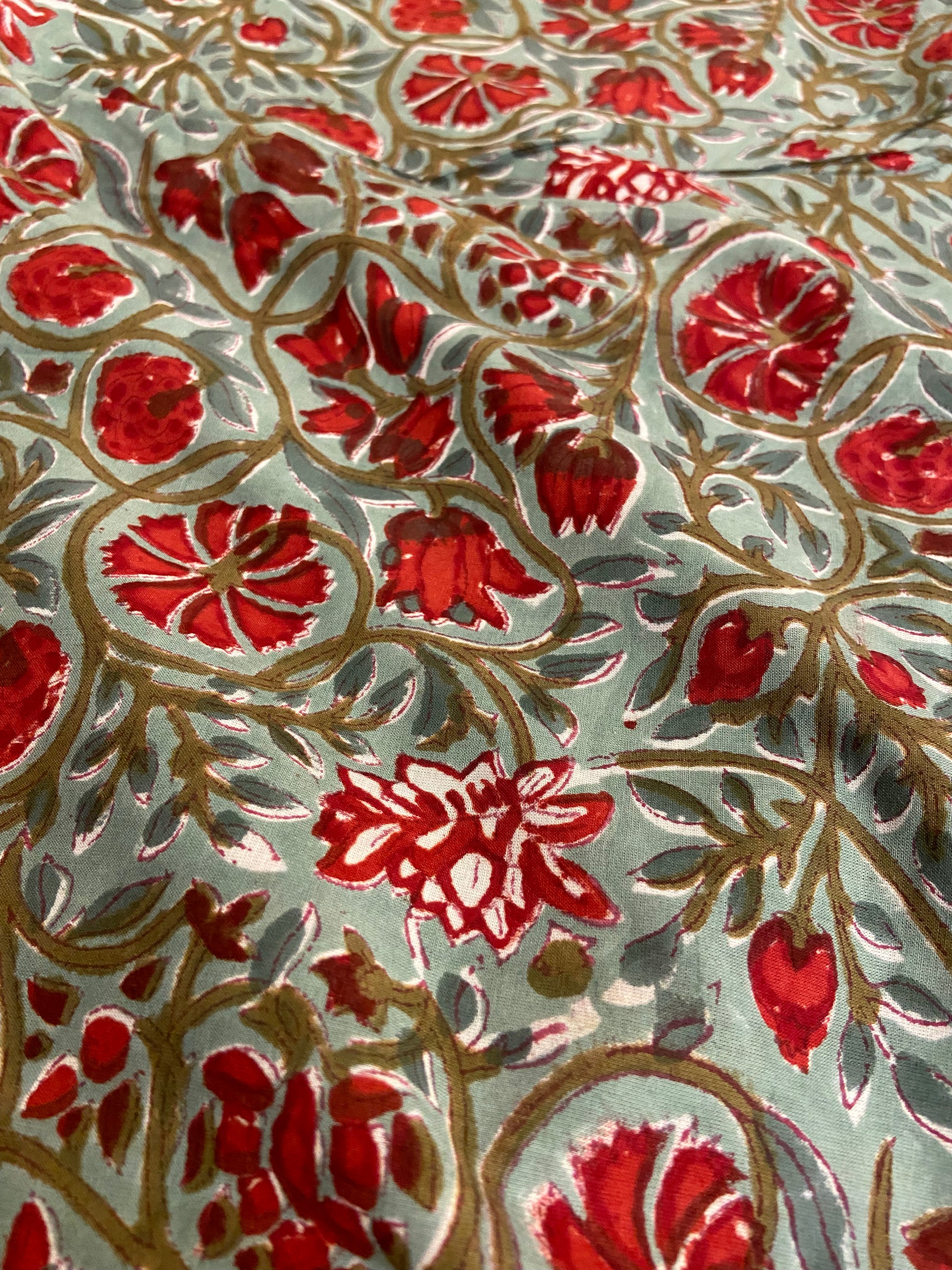 Cherry Red Bloom Floral Hand Block Printed Mulmul Cotton Cloth - Nakhrro